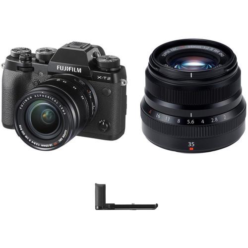FUJIFILM X-T2 Mirrorless Digital Camera with 18-55mm and 35mm f 2 Lenses and Hand Grip Kit