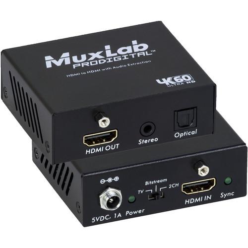 MuxLab 4K 60 HDMI to HDMI Extender with Audio Extraction, MuxLab, 4K, 60, HDMI, to, HDMI, Extender, with, Audio, Extraction